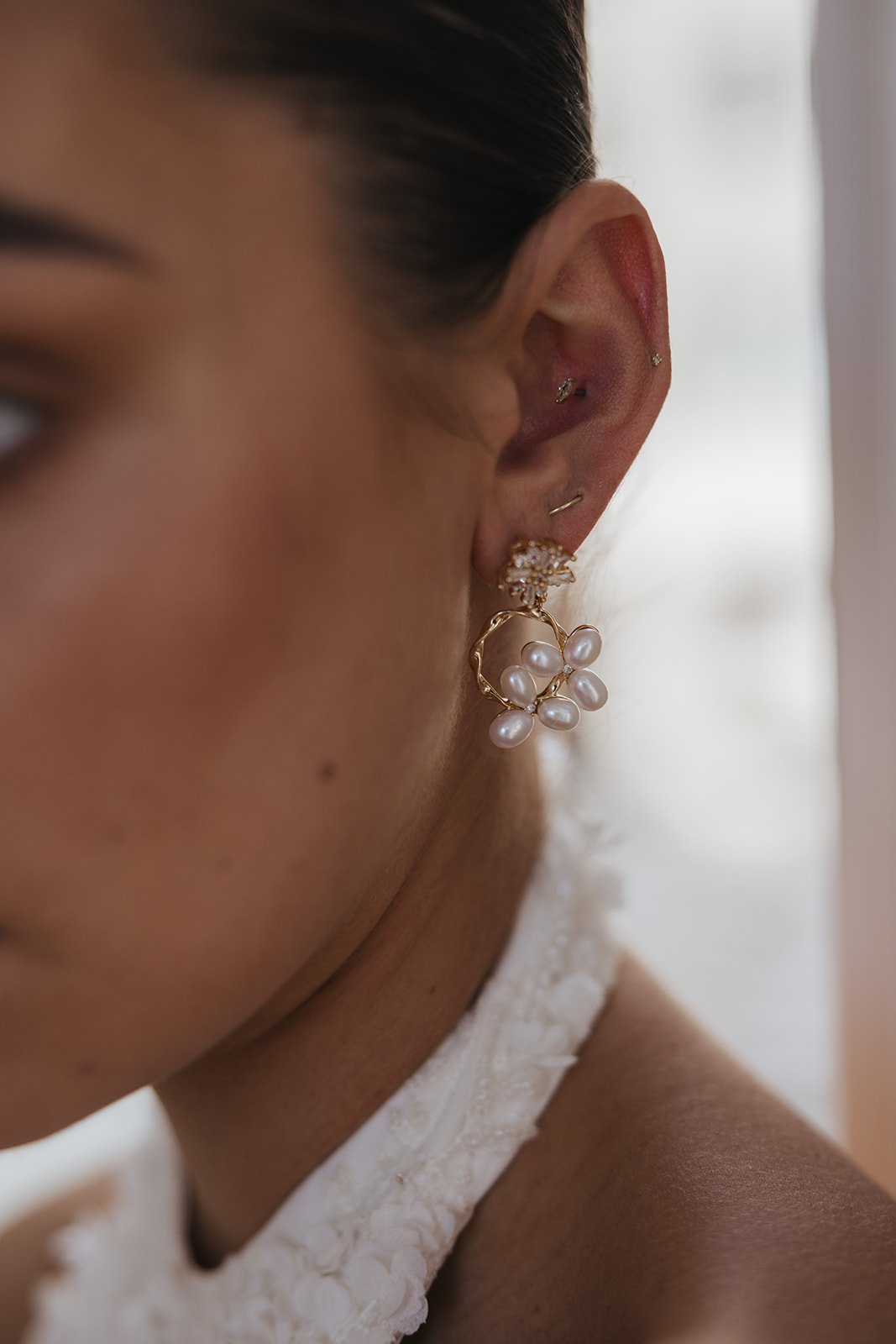 Roseline - Boucles d'oreilles avec grappes de perles en forme d'étoile